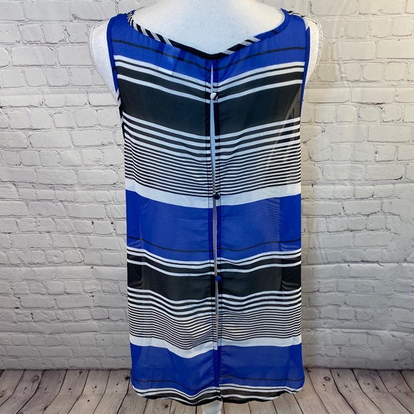 TORRID Tank Top Sheer Striped w Full Button Back Blue/Black/White-0X - Picture 2 of 3
